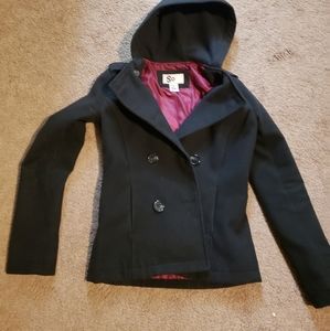 SO xs black peacoat with hood